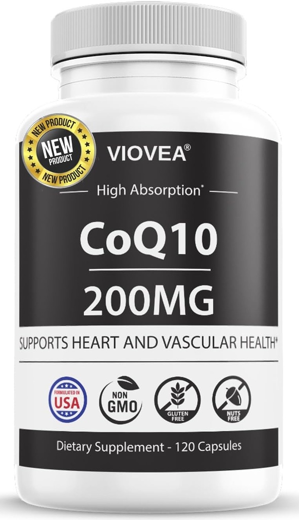 CoQ10 - ABD'de, 120 Capsules, 200 mg (4-Month Supply), Ultra High Abxia Coenzyme Q10 Supplement - Antioksi for Heart, Vascular Health and Energy Boost