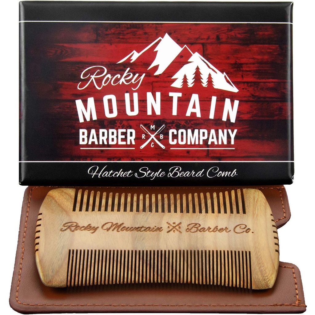 Ayıd Comb - Sandalwood Natural Hatchet Style for Hair - Anti-Stat & No Snag, Handmade Wide & Fine Tooth Contour, Beard & Moustache with Performing Case Pouch