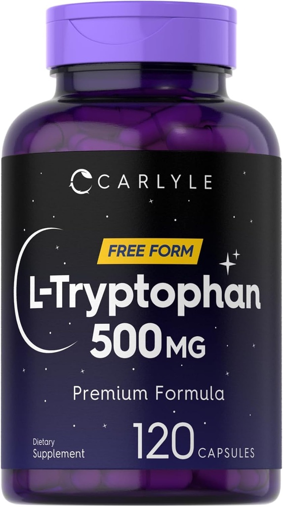 Carlyle L-Tryptophan 500 mg | 120 Capsules | Amino Asit Supplement | Free Form | Premium Formula | Non-GMO & Gluten Free