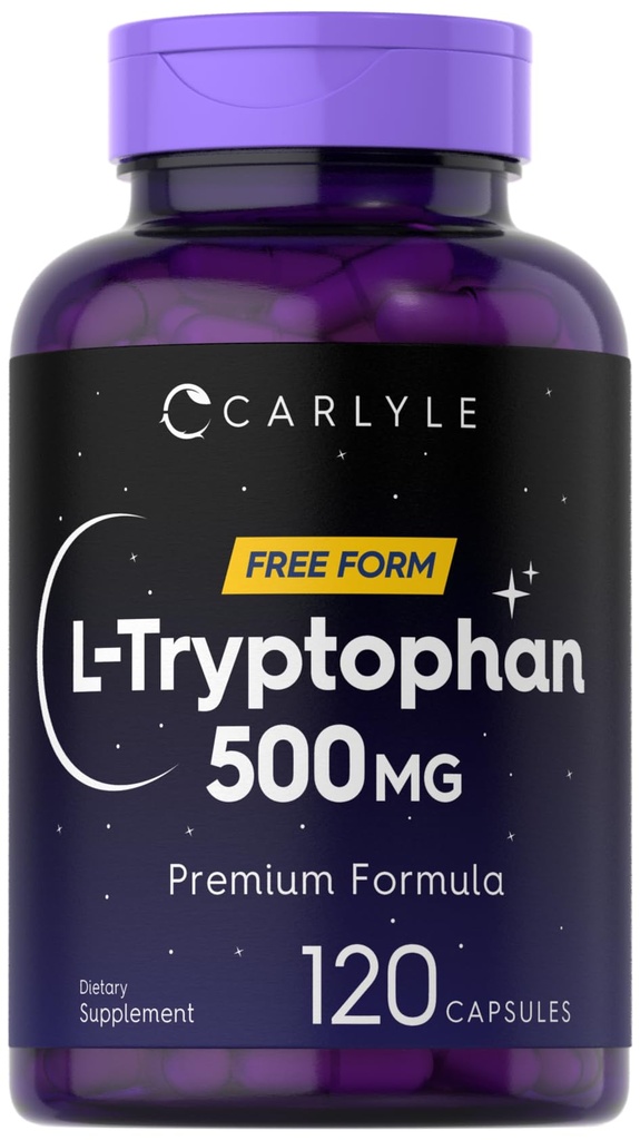 Carlyle L-Tryptophan 500 mg | 120 Capsules | Amino Asit Supplement | Free Form | Premium Formula | Non-GMO & Gluten Free