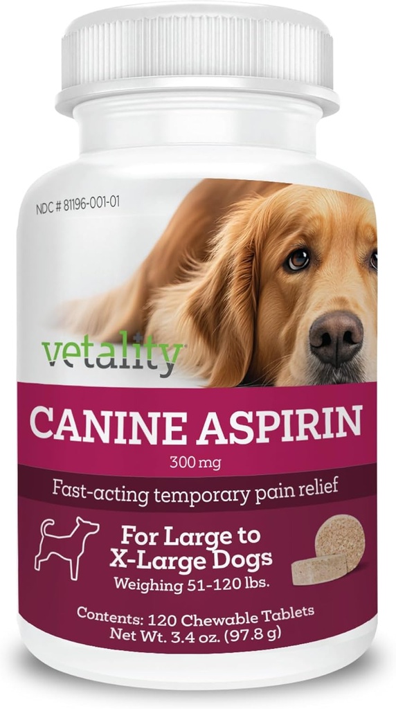 Vetality Köpekler için aspirin olabilir | Hızlı Ağrı Yardımı | X-Large Köpekleri için Büyük | Liver Flavor | 120 Chewable Tabletler