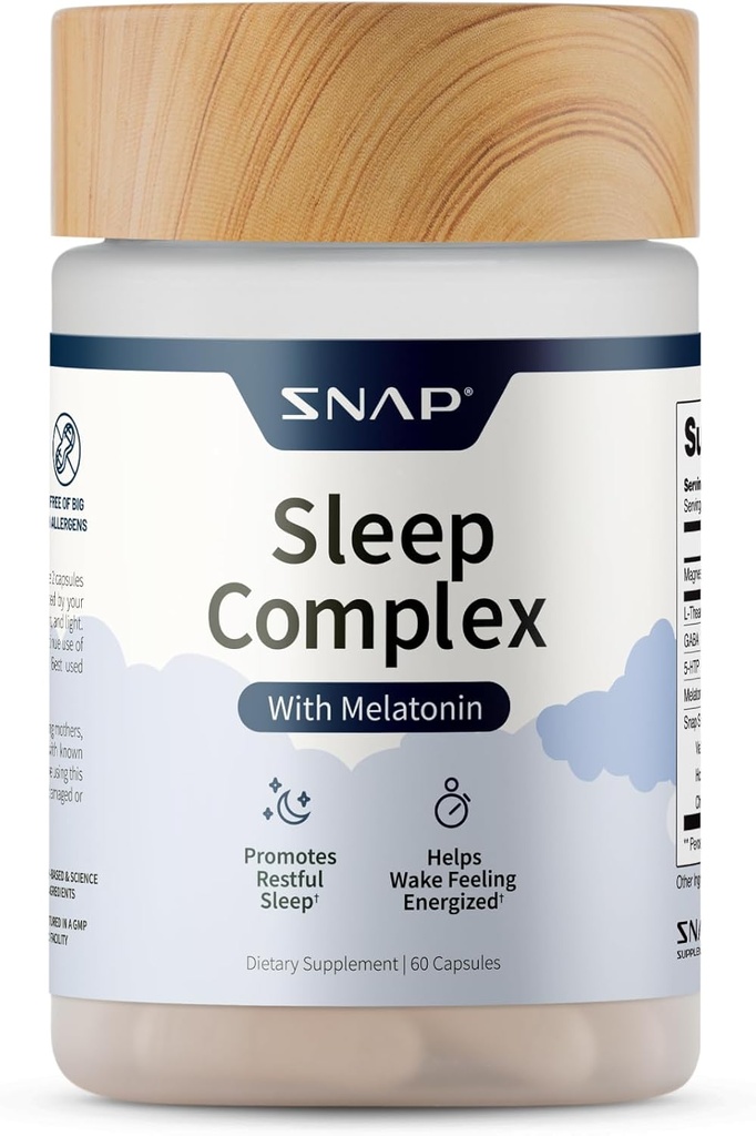 Snap Supplements Natural Sleep Aid with Melatonin & Valerian Root – Supports Relaxation, Restful Deep Sleep & Nighttime Recovery – 60 Capsules