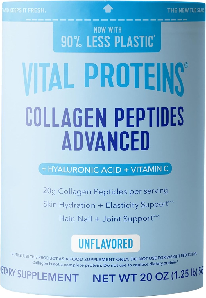 Vital Proteins Collagen Peptides Tozu Hyaluronic Asit ve Vitamin C, Unflavored, 20 ozz