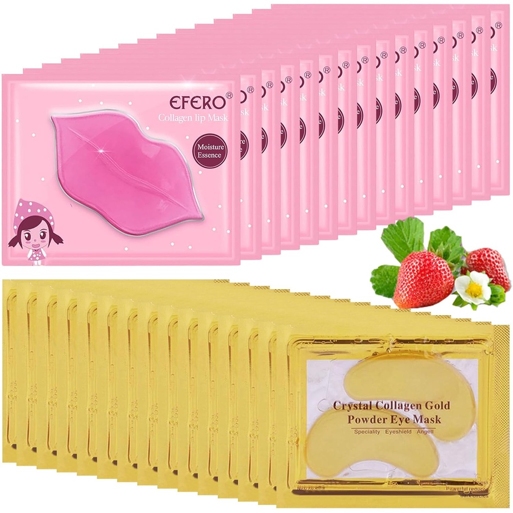 30 Pairs Lip Mask & Under Eye Mask, 24K Gold Crystal Collagen Under Eye Patches for Puffy Eyes, Lip Masks Αποτελεσματικά Nouries the Lip & Eye Skin, Μάσκες ματιών Μείωση Fine Lines & Dark Circle