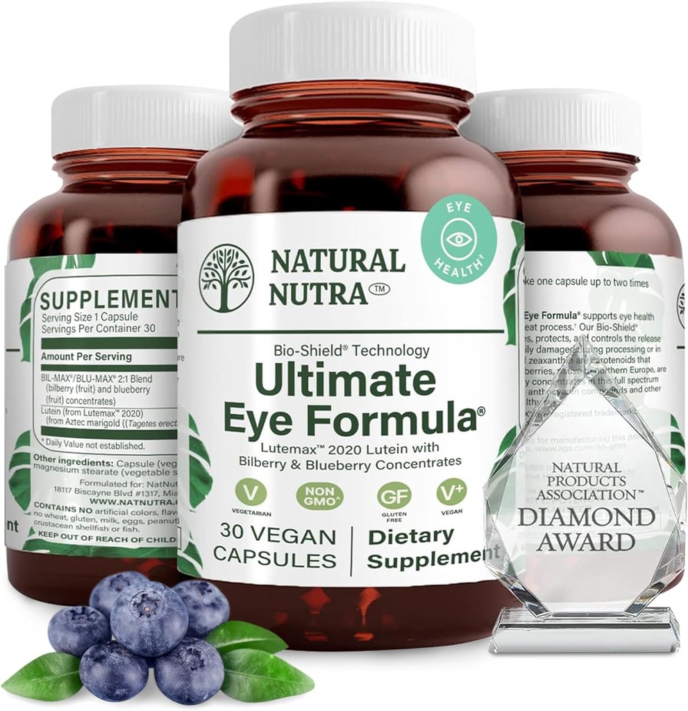 Doğal Nutra Ultimate Eye Health Supplement - Bilberry & Blueberry Türet Gün ve Gece Vizyon Desteği için, Renk Algı & Gözty - Non-GMO, Vegan - 30 Capsules (Pack of 2)