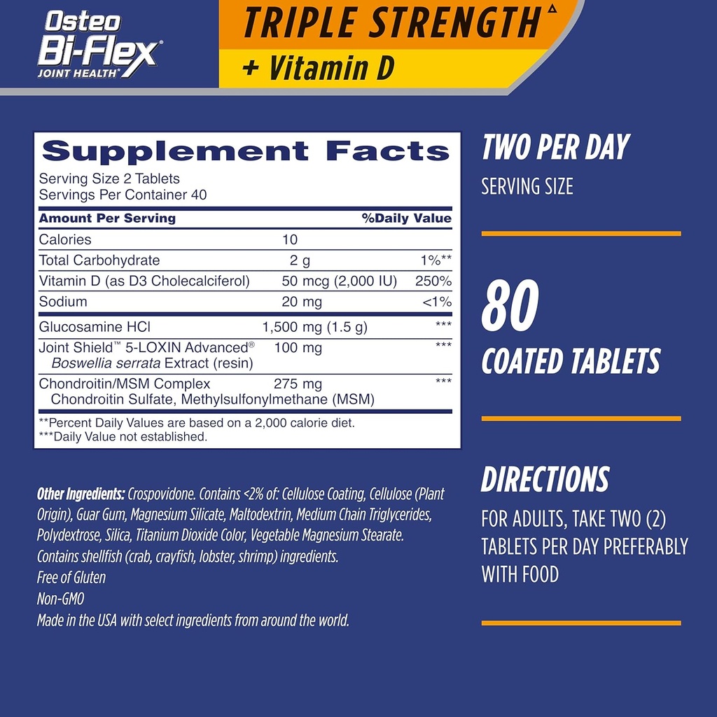 Osteo Bi-Flex Triple Strength(5) Vitamin D Glucosamine Chondroitin Ortak Sağlık Supplement, Kaplamalar, 80 Kont (Pack of 2)