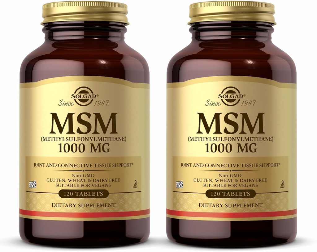 Solgar MSM 1000 mg - 120 Tablet, 2 Paket - Ortaklar ve Connective Tound - Non-GMO, Vegan, Gluten Free, Süt Free, Kosher - 240 Toplam Hizmetler