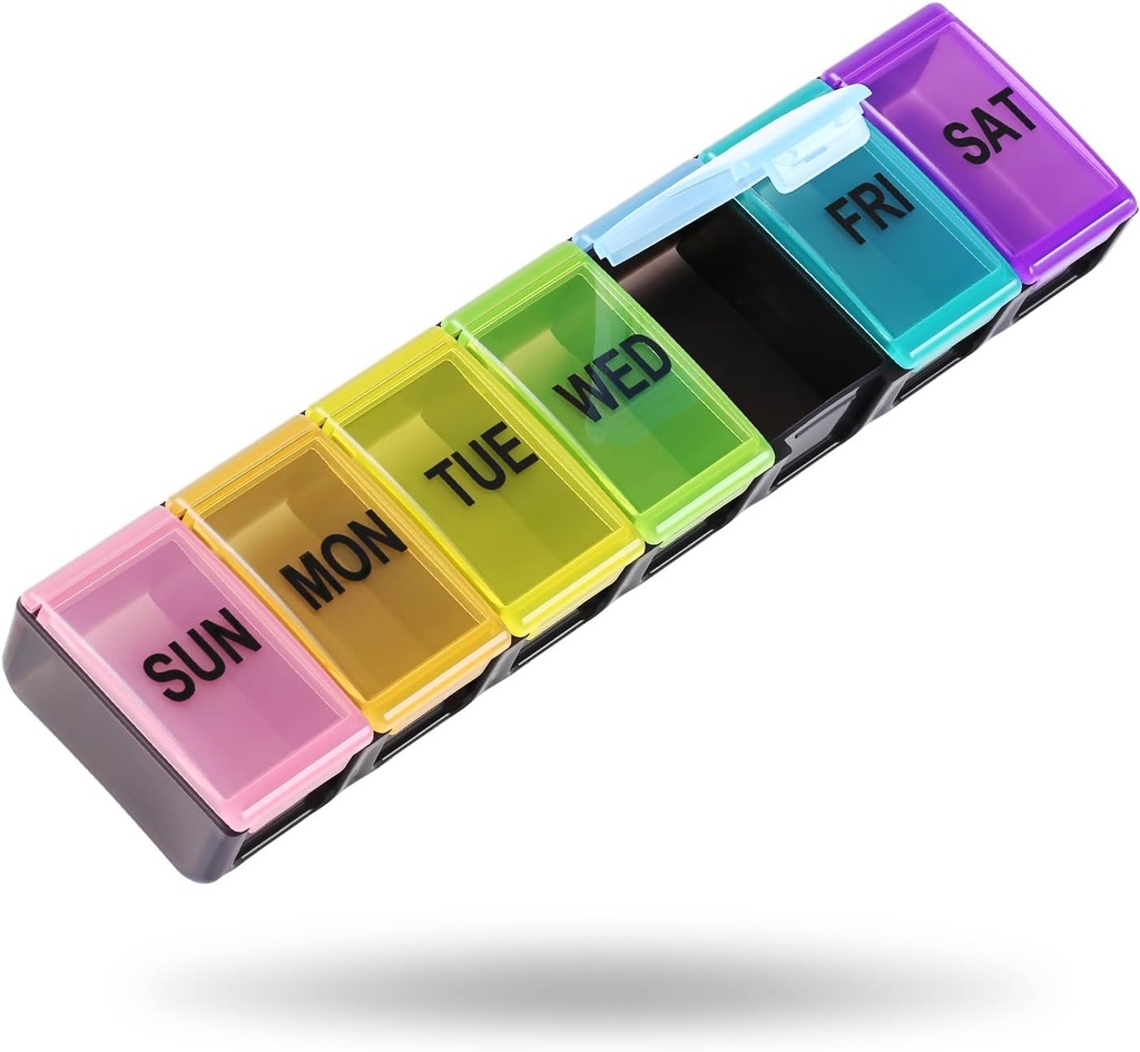 Extra Large Weekly Pill Organizer, 7 Day Pill Box, Travel Pill Case, Daily Pill Dispenser Κάτοχος Δοχείο για τα φάρμακα Βιταμίνη Finish Oil (Μαύρο)