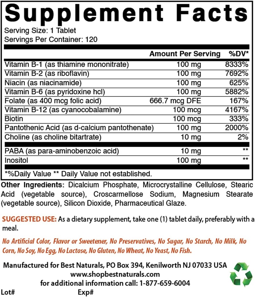 En İyi Doğallar B-100 Kompleksi ve Magnezyum Glycinate 425 mg