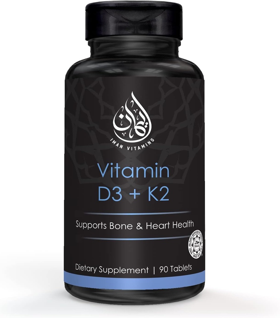 Halal Vitamin D3 ile K2 Chewable Tabletler - D 2000 iu + Menaquinone-7 (MK7) | Kalp Sağlığı, Bones ve Kass Sağlık | Erkekler ve Kadınlar için 90 Kont