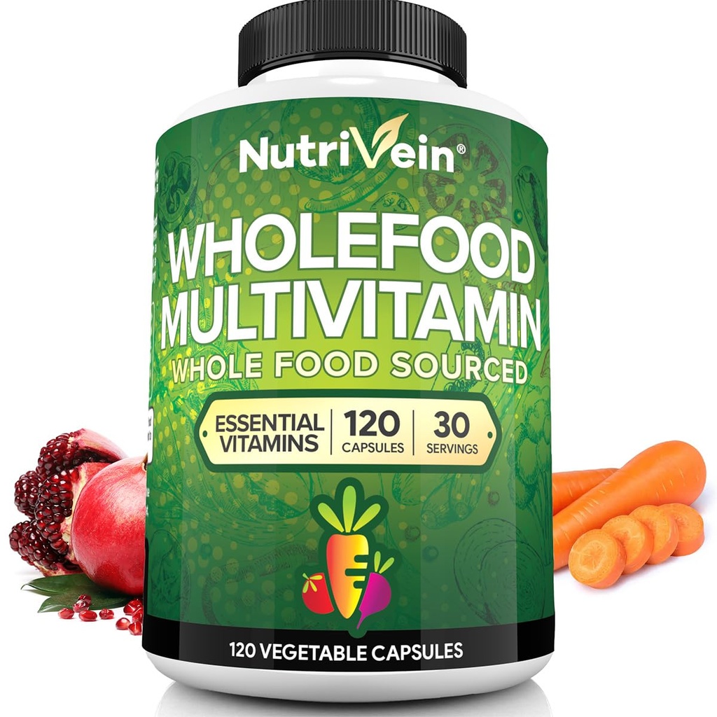Erkekler ve kadınlar için tüm yiyecekler Multivitamin - 120 Vegan Multivitamin Caps Yetişkinler için - Daily Energy, Immune & Heart Support - Raw Fruit & Veggie Mix + B Vitaminleri - Çocuklar için Inanılmaz - 120 Vegan Multivitamin Caps