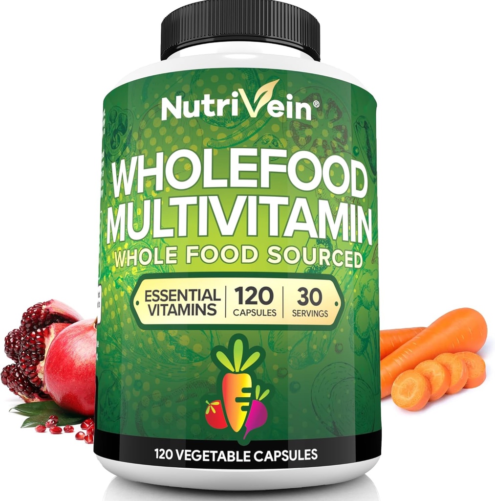 Erkekler ve kadınlar için tüm yiyecekler Multivitamin - 120 Vegan Multivitamin Caps Yetişkinler için - Daily Energy, Immune & Heart Support - Raw Fruit & Veggie Mix + B Vitaminleri - Çocuklar için Inanılmaz - 120 Vegan Multivitamin Caps
