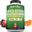 Nutrivein Ολόκληρα τρόφιμα Πολυβιταμίνη για άνδρες και γυναίκες – 120 Vegan Multivitamin Caps για ενήλικες – Καθημερινή ενέργεια, ανοσοποιητική & καρδιακή υποστήριξη – Ακατέργαστα φρούτα & λαχανικά Blend + Β Βιταμίνες - Δεν προορίζονται για παιδιά