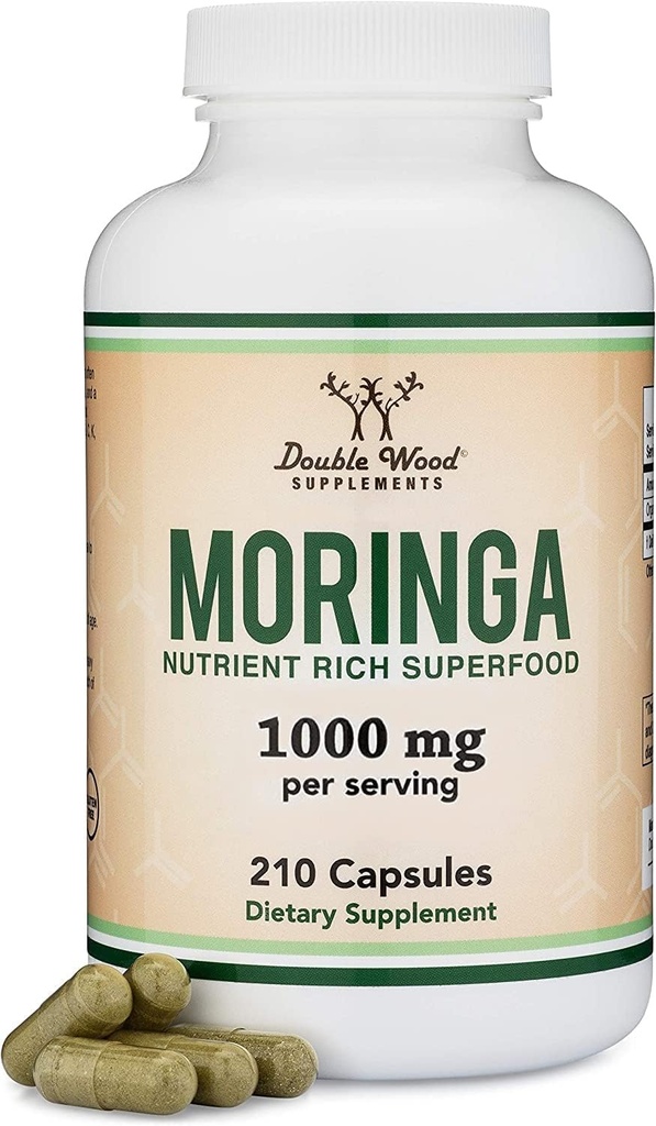 DWS Organik Moringa Capsules 1000mg - Enerji ve Immune Desteği için Saf Moringa Toz - Antioksitlerde Yeşil Superfood Zengin, Temel Vitaminler ve Amino Asitler - 105 Vegan Capsules