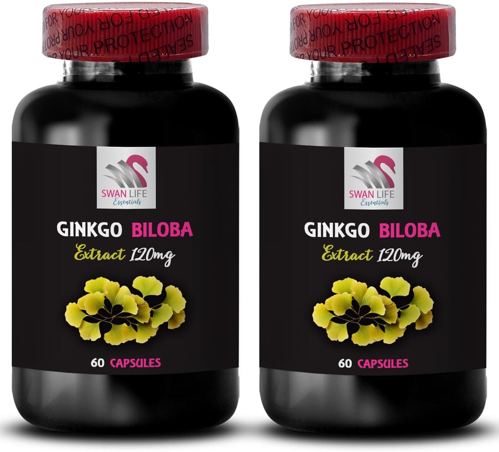 Ginkgo Leaf Extract - Ginkgo BILOBA Extract - Herbal antioksidan Capsules, Ginkgo biloba Natural Product, Plant-Based antioksidan Ginkgo biloba Faydaları 2 Şişe 120 Capsules