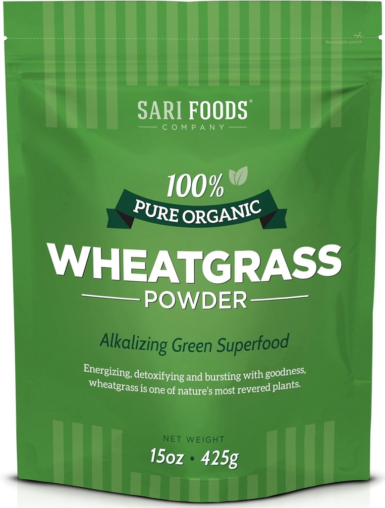 Sari Gıdaları Organik Buğdaygrass Toz - Buğday Grass Juice Toz klorophyll, Antioksis & Vitamins (15 Ounce)