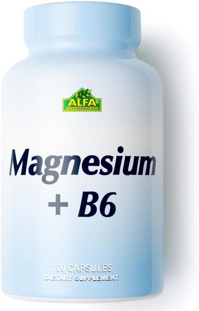 Magnezyum Plus B-6 500 Mg by Alfa Vitamins - Cardiovascular Health - Supports Energy Production &r Enzyme Function - 100 Capsules