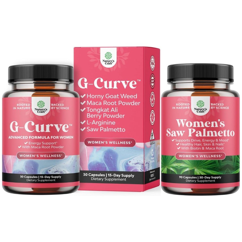 G Curve Horny Goat Kadınlar için Geliştirilen Enerji Mood Performansı ve Ekstra Güçlü Maske Palmetto Kadınlar için 500 mg - Pop Blocker - 30 Günlük Supply - Saç Vitaminleri için Saç Vitaminleri Tamamlandı