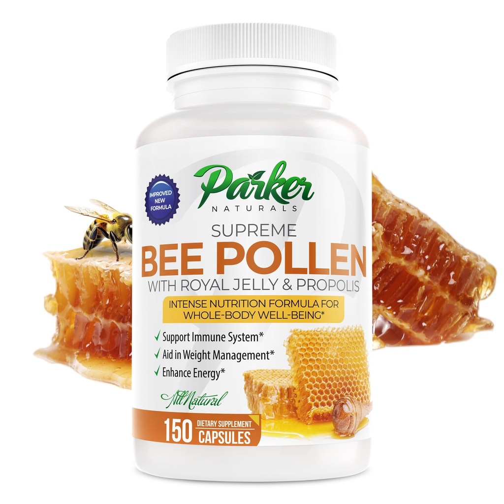 Parker Naturals Supreme Beeen Capsules, 3520 mg Royal Jelly, Bee Pollen ve Bee Propolis Capsules, Natural Bee Pollen Supplement for Yetişkinler, 150 Capsules