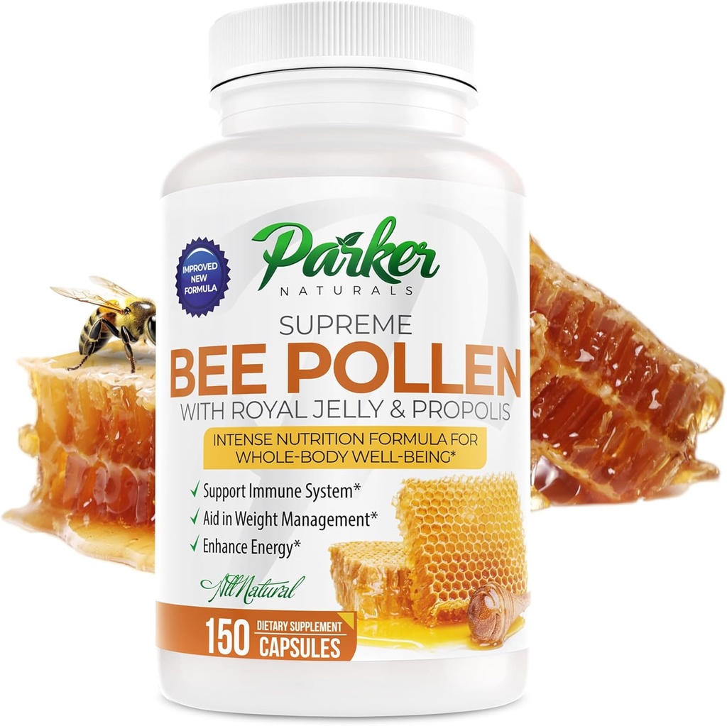 Parker Naturals Supreme Beeen Capsules, 3520 mg Royal Jelly, Bee Pollen ve Bee Propolis Capsules, Natural Bee Pollen Supplement for Yetişkinler, 150 Capsules