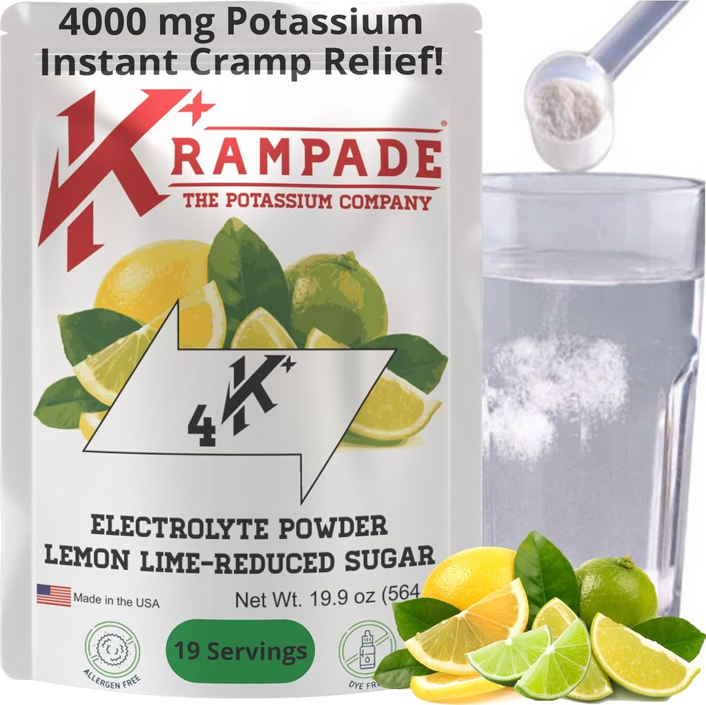 Krampade Electrolytes Toz P properties Supplement - 4000 mg K+, >4X More Than Coconut Water | Instant Cramp Relief | Hydration Toz Pyum