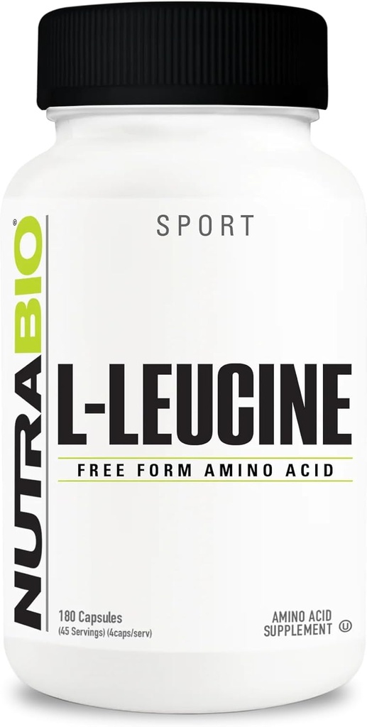 NutraBio L-Leucine Supplement - Kas Büyüme ve Kurtarma için Optimal Amino Asit - Doğal Fermented Free Form Leucine replicas Supplement- Vegan, Non-GMO, Gluten Free - 400 mg, 180 Capsules