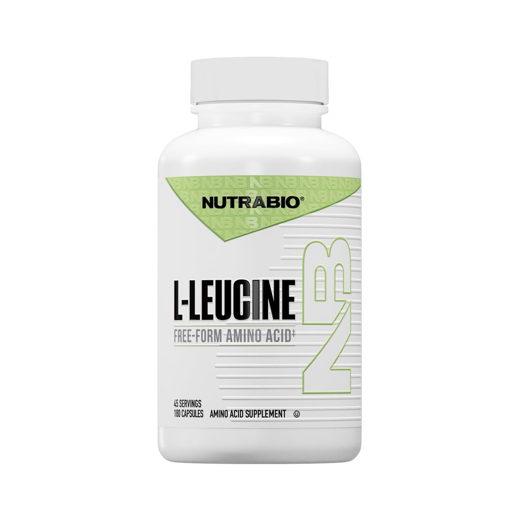 NutraBio L-Leucine Supplement - Kas Büyüme ve Kurtarma için Optimal Amino Asit - Doğal Fermented Free Form Leucine replicas Supplement- Vegan, Non-GMO, Gluten Free - 400 mg, 180 Capsules