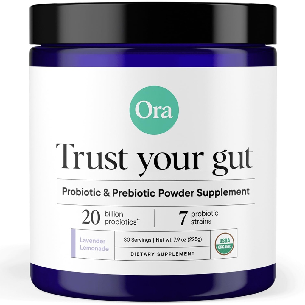 Ora Organic Prebiyotik ve Probiyotik Toz Supplement - 20 Milyar Probiyotikler, En İyi Prebiyotik Toz Için 7 Strains, Non-GMO, Probiyotikler for Women, Men & Kids - Lavender Lemonade Flavor, 30 Servisler