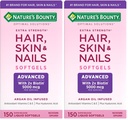 Nature's Bounty Advanced Hair, Skin & Nails, Argan-Infüzyon Vitamin Supplement with Biotin and Hyaluronic Acid, 150 Hızlı Yayın Softgels (Pack of 2)
