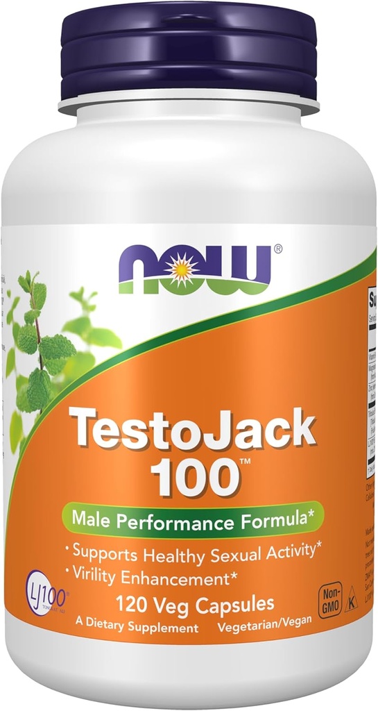 NOW Συμπληρώματα Τροφίμων, TestoJackTM 100 με LJ100®, ένα ισχυρό τυποποιημένο εκχύλισμα Tongkat Ali (Eurycoma longifolia), Tribulus και ZMA®, 120 κάψουλες Veg