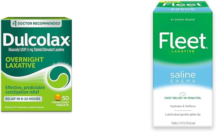 Dulcolax gece boyunca Laxative 50 Kont & Filo Saline Enema Yetişkin Constipation Relief 4 Şişes