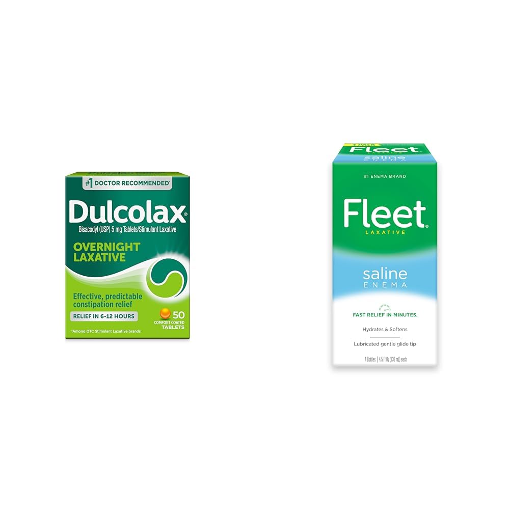 Dulcolax gece boyunca Laxative 50 Kont & Filo Saline Enema Yetişkin Constipation Relief 4 Şişes