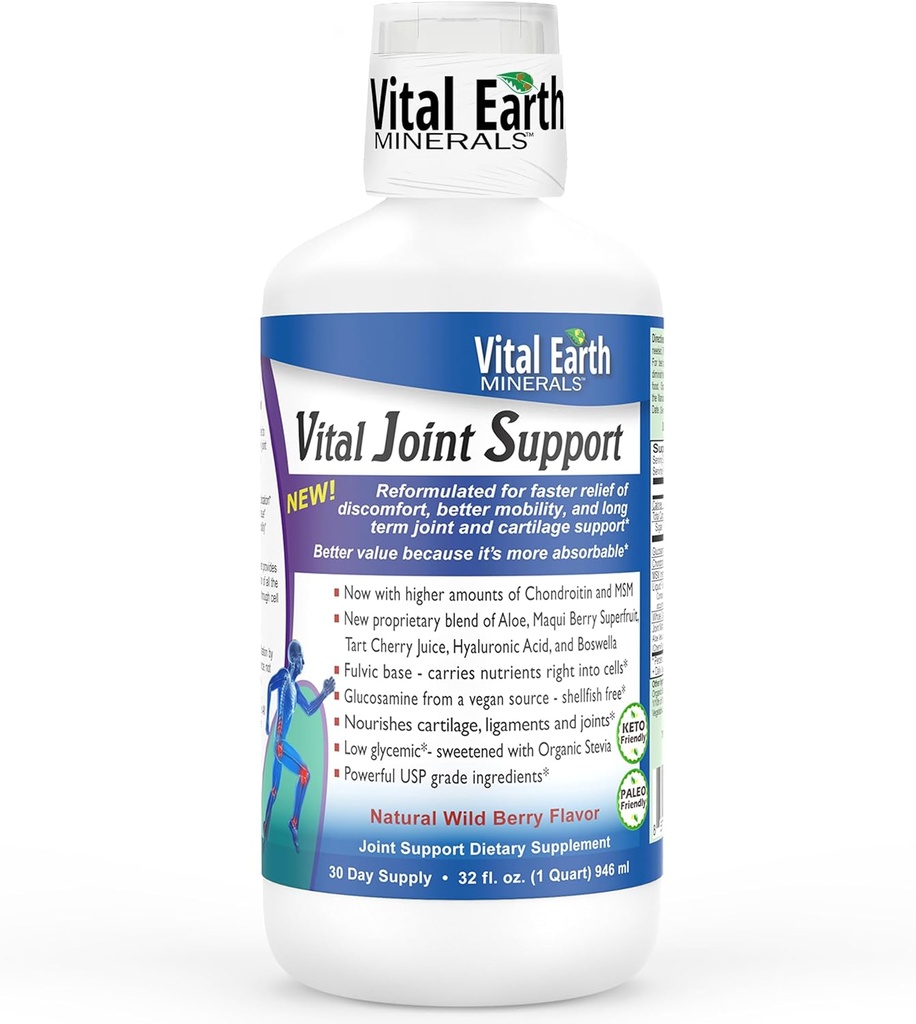 Vital Earth Liquid Joint Support Supplement – Glucosamine, Chondroitin, MSM Plus Hyaluronic Acid, Boswellia & Fulvic Acid (70+ Trace Mineralleri), 32 Oz + 1 Oz Cupamin, Chondroitin, MSM Plus Hyaluronic Acid, Boswellia & Fulvic Acid (70+ Trace Mineralleri), 32 Oz + 1 Oz Cup