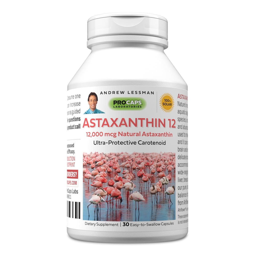 ANDREW LESSMAN Astaxanthin 12 mg - 30 Softgels - 12000 mcg Natural Astaxanthin, Güçlü Anti-Oxidant Carotenoid. Gözler, Kalp, Skin ve daha fazlası için koruma. Katkı yok. Swallow Yumuşak
