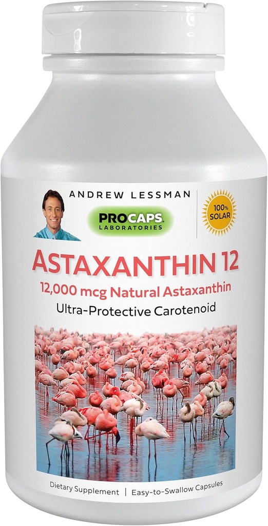 ANDREW LESSMAN Astaxanthin 12 mg - 30 Softgels - 12000 mcg Natural Astaxanthin, Güçlü Anti-Oxidant Carotenoid. Gözler, Kalp, Skin ve daha fazlası için koruma. Katkı yok. Swallow Yumuşak