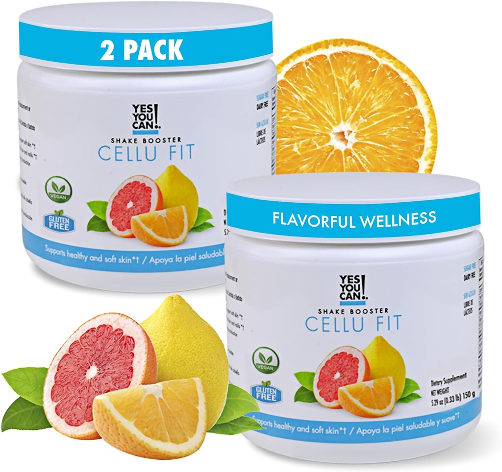 Ναι Μπορείς! Shake Booster Cellu Fit Powder Drink Mix - Διατροφικό Ποτό με Βιταμίνη C, Βιταμίνη Ε, Βιοτίνη, Υδρολυτικό Κολλαγόνο Βοοειδών, και Υαλουρονικό Οξύ - 150g, 30 Servings - 2 Pack