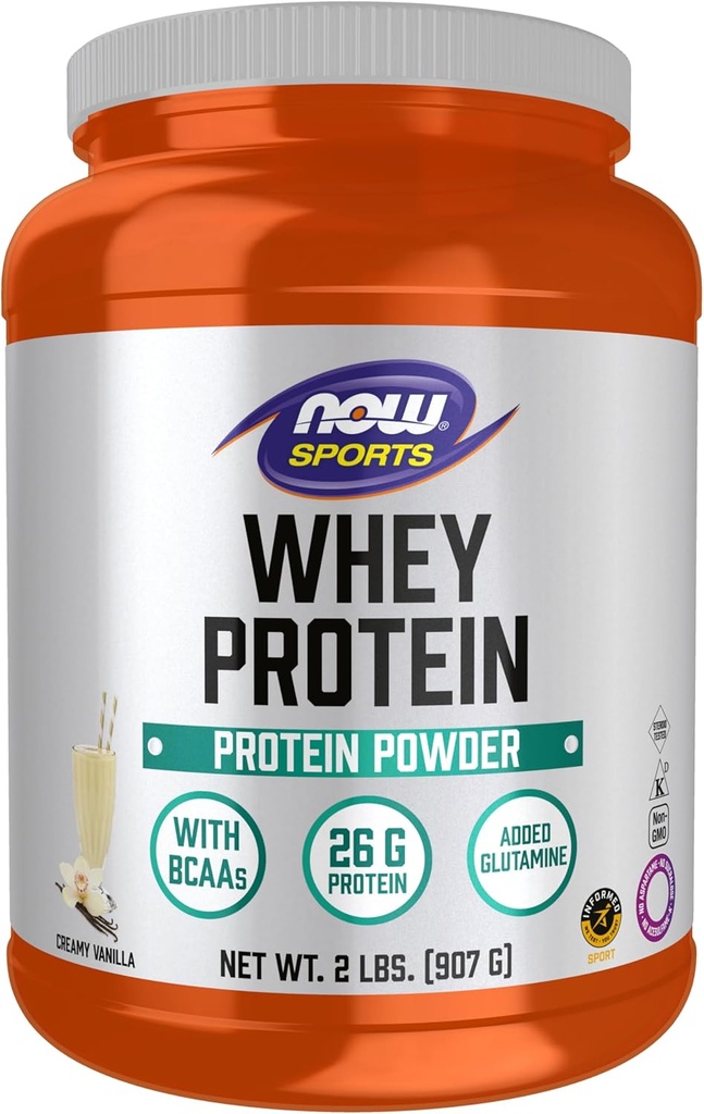 NOW Foods Sports Nutrition, Whey Protein, 26 g With BCAAs, Creamy Vanilla Powder, 2-Pound