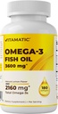 Vitamatic Triple Strength Omega 3 Fish Oil 3600mg ανά υπηρεσία, 2160mg Ωμέγα 3 Λιπαρά Οξέα, 1296mg EPA + 864mg DHA, Burpless Lemon Flavor, 180 Softgels