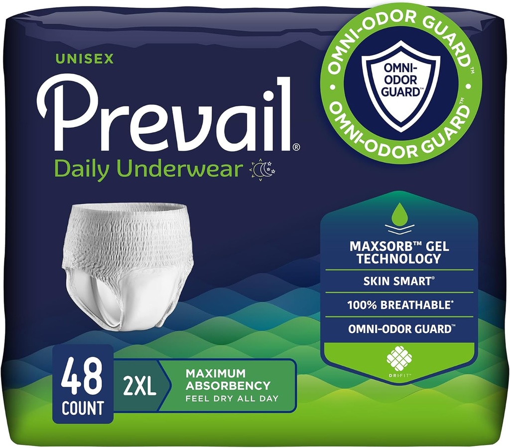Prevail Daily guard Underwear - Unisex Yetişkin Incontinence Underwear - Erkekler ve Kadınlar için Uygun Yetişkin Diaper - Maksimum Absorbency - XX-Large - 12.