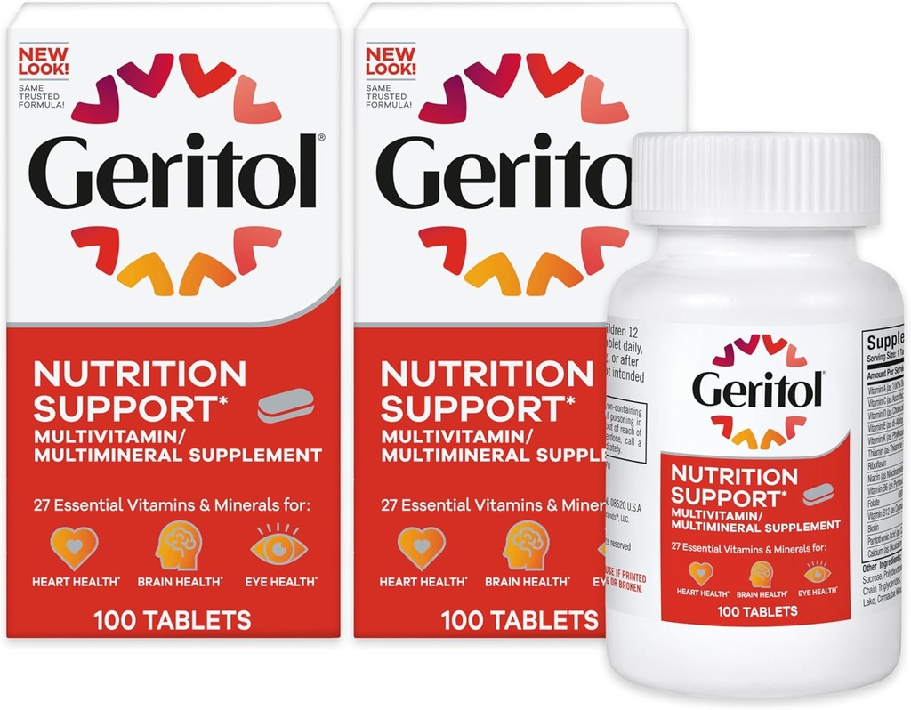 Γεριτόλη, Multivitamin Supplement, Περιέχει Β-βιταμίνες, Αντιοξειδωτικά, Βιταμίνες C, Ε & D και Σιδήρου, 26 Ουσιώδεις Βιταμίνες και Ορυκτά, Χωρίς Γλουτένη, Μη ΓΤΟ, Χωρίς Τεχνητά Γλυκαντικά, 100 Δισκία - 2ct