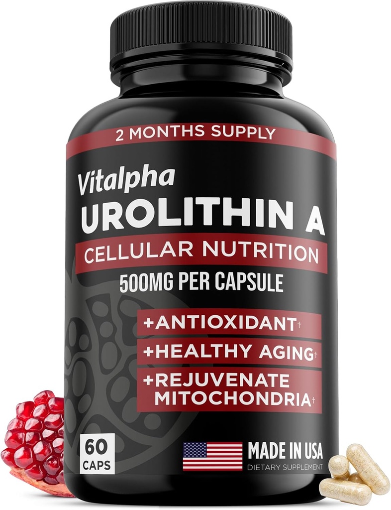 Anti-Aging Urolithin A Supplement - Pure & Powerful Antioksi Koruma Mitochondrial Supplements - Natural Energy Boost - Mitochondrial Health & Cell Repair Support for Men & Women - 60 Caps