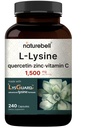 NatureBell L-Lysine 1000 mg Capsules + Quercetin 250 mg C ve çinko ile 250 mg, 240 Kont | Free Form Amino Asits, L Lysine Complex | Immune Support, Lip & Skin Health Supplement