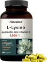 NatureBell L-Lysine 1000 mg Capsules + Quercetin 250 mg C ve çinko ile 250 mg, 240 Kont | Free Form Amino Asits, L Lysine Complex | Immune Support, Lip & Skin Health Supplement