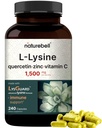 NatureBell L-Lysine 1000 mg Capsules + Quercetin 250 mg C ve çinko ile 250 mg, 240 Kont | Free Form Amino Asits, L Lysine Complex | Immune Support, Lip & Skin Health Supplement