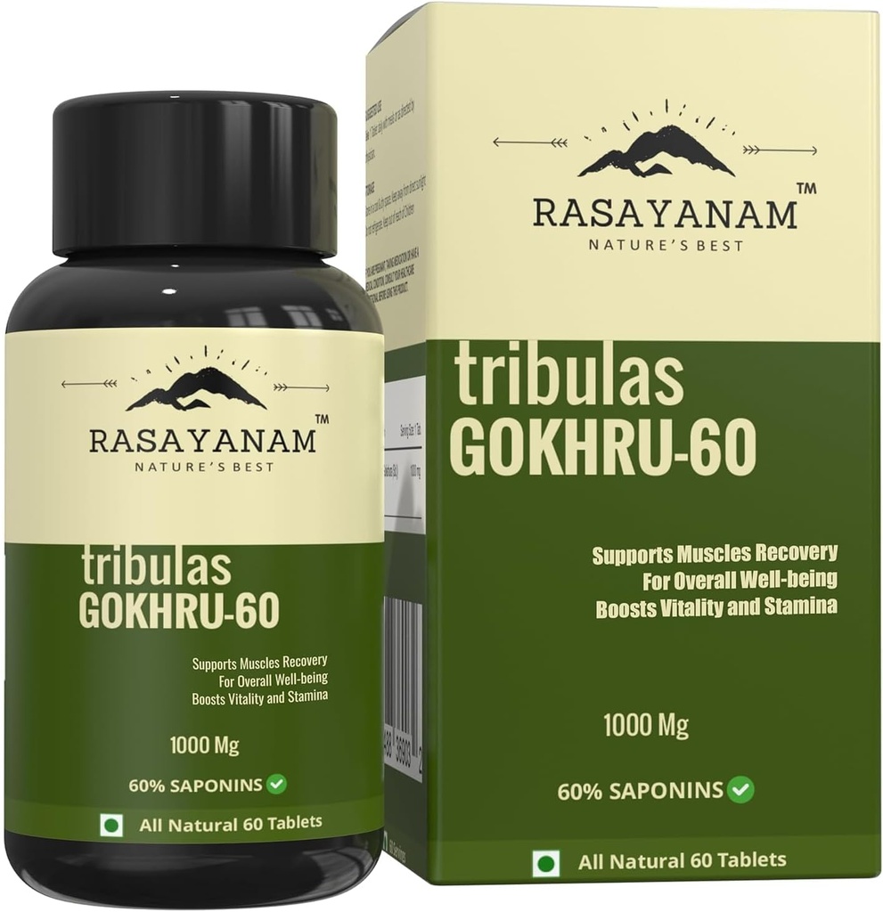 Genric Tribulas Gokhru-60 Gokshura Tabletleri 1000 mg | Ultra Yüksek Kond% 60 Saponins | Finds Vigour | Tribulus Terrestris | For Both Men & Women (60 Tablet) (1)