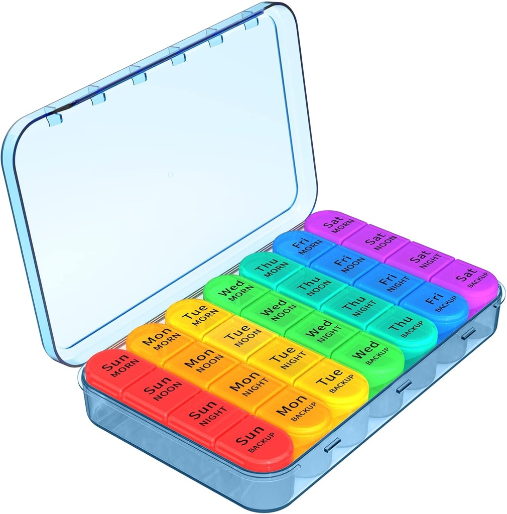 Daviky Pill Organizer, Daily Pill Box 7 gün, Haftalık Pill Organizer 4 Times bir gün, Büyük Seyahat Pill Case with 28 Karşılaştırmalı Tıp, Vitamin ve Supplement (Mavi)