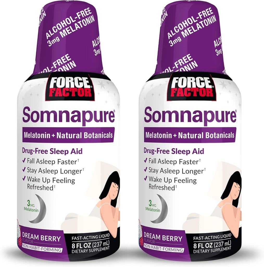 FORCE FACTOR Somnapure, 2Pack, Melatonin, Valerian Root, & Lemon Balm, Sıvı Supplement Asleep Faster, Stay Asleep Longer, ve Wake Up yenilendi, 16oz, 48 Servisler