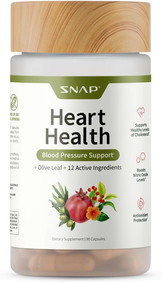 Snap Supplements Heart Health Support Supplement - Botanical Support for Heart Health, Healthy Circulation, and Nitric Oxide Levels, 90 Capsules (30 Servings, 1 Month Supply)
