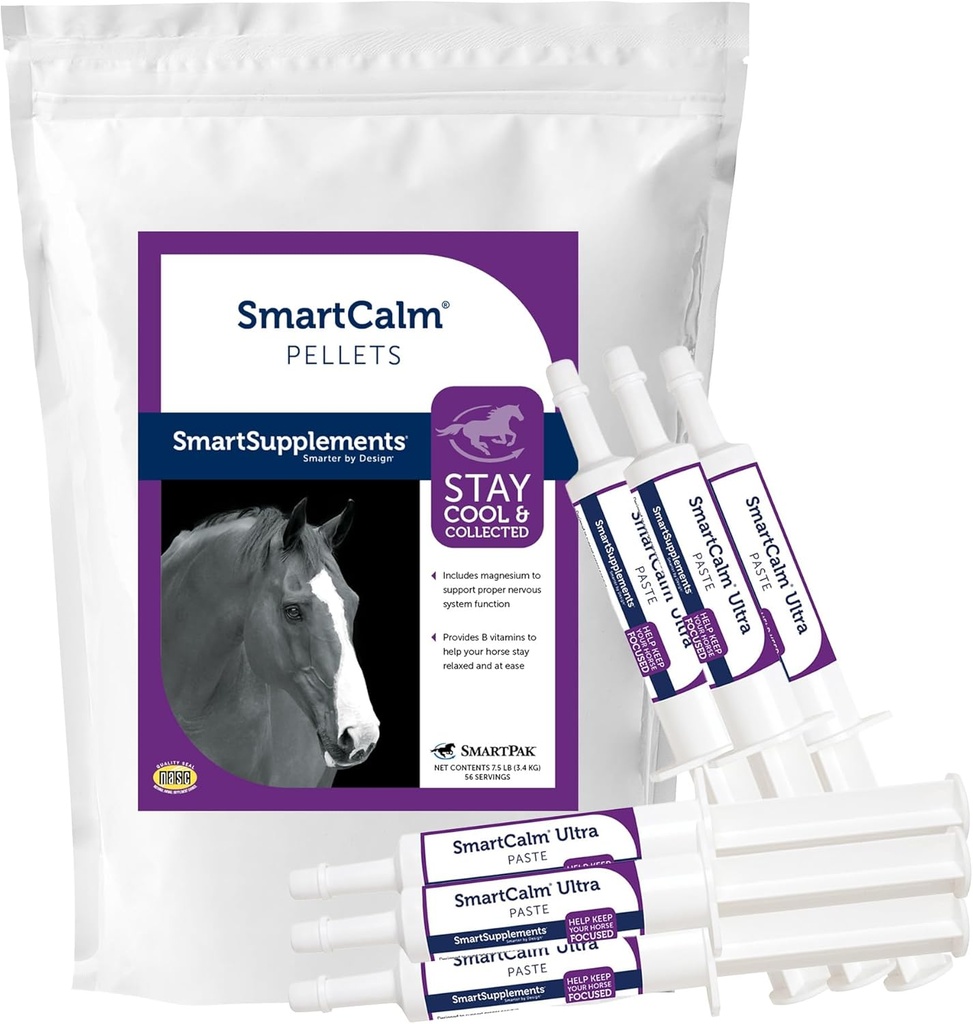 SmartEquine SmartCalm Pellets & SmartCalm Ultra Paste 6 Tubes Bundle, Horse Calming Supplement 
