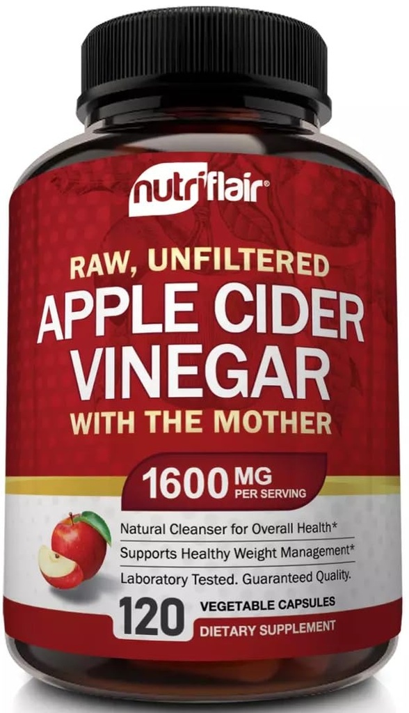 Apple Cider Vinegar Capsules with The Mother - 120 Vegan ACV Pills - Sağlıklı Kilo kaybı için En İyi Tamam, Diyet, Keto, Digestion, Detox, Immune - Güçlü Temizser & Appetite Suppressant Non-GMO